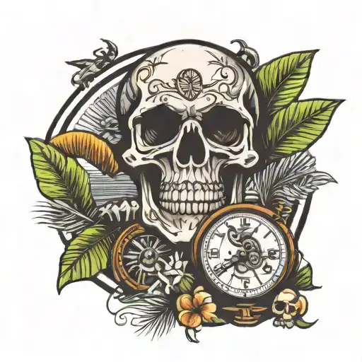 Skull And Watch And Coconut Trees