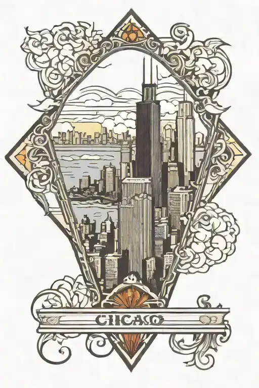 Chicago Skyline In A Rhombus