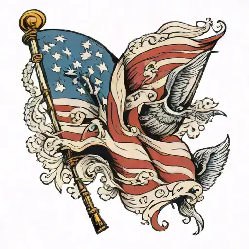 Wind Torn American Flag With Roman Numerals Ix-viii-iviii