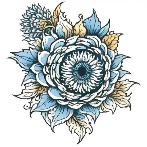 Blue Chrysanthemum With Eye Symbol Integrated