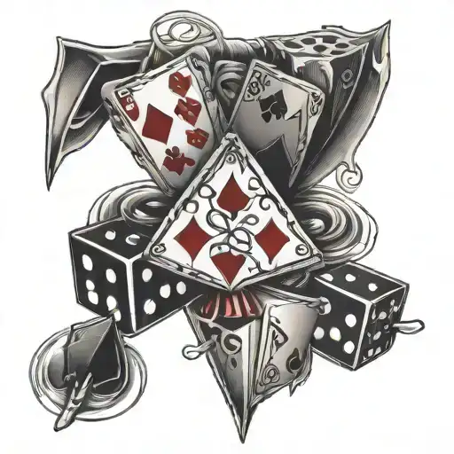 3 Playing Cards And Dice Tattoo Grayscale
