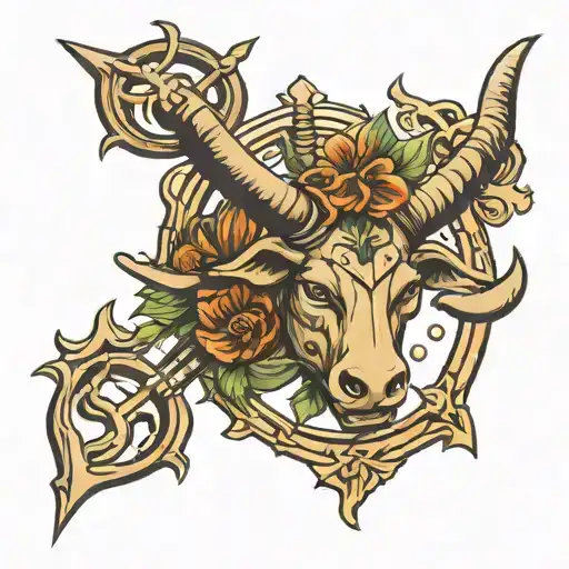Bow And Trident As An Arrown With Taurus Zodiac Symbol