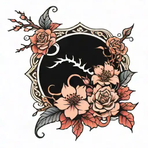 Cherry Blossom And Rose And Waves