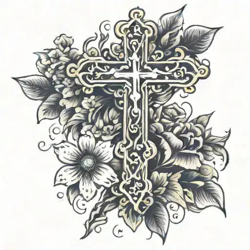 Christian Cross With Flowers