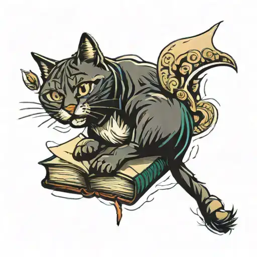 Pouncing Cat On Book Open