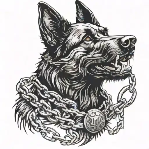 Working Black Shepherd In Creepy Style With Chain Around Neck
