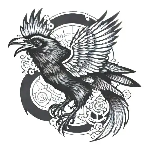 Half Mechanical Raven Flying