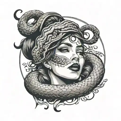 Woman Blindfolded With Snake Coiled
