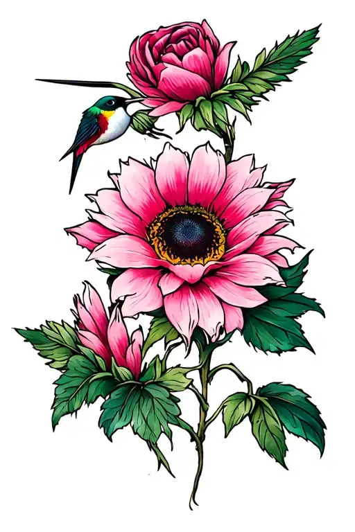 Sunflower Lily Pink Fushia Peony Colibri