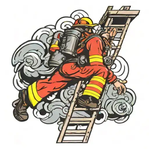 Pinup Firefighter On Ladder