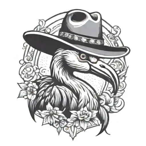Black And White Flamingo With Cowboy Hat