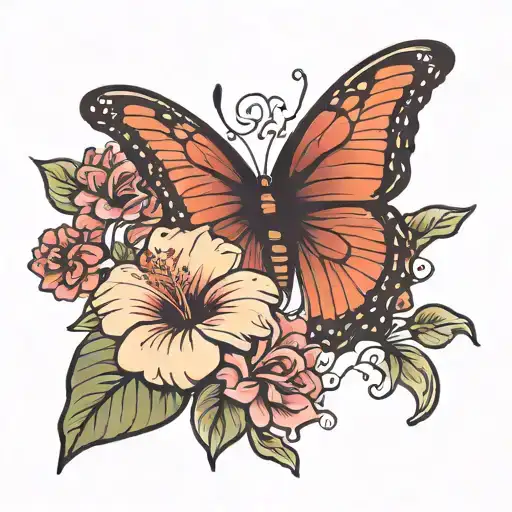 Half Wing Of Butterfly Half Wing Of Hibiscus Flower