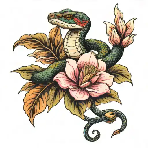 Snake And Magnolia Flower