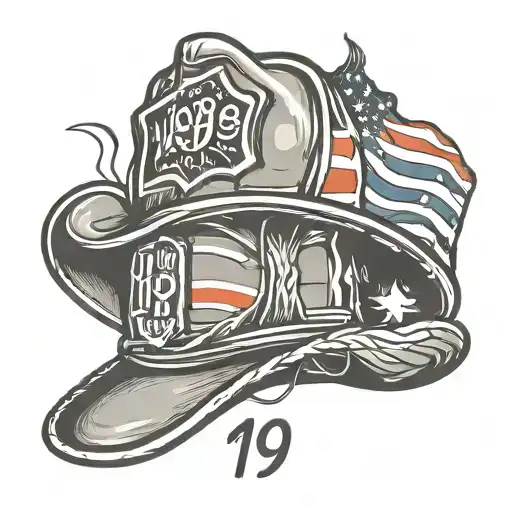 Firefighter Hat With The Number 19 American Flag Behind It