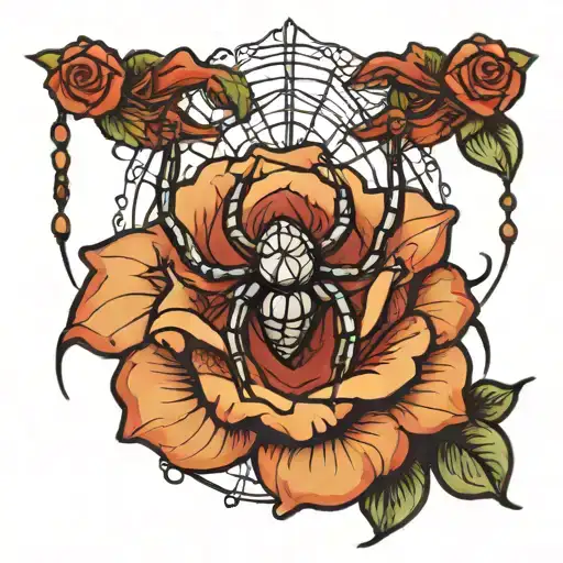 Spider Hanging From Rose Small