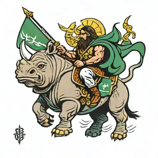 Muscular Jesus Riding A Rhino Holding Oregon Duck Flag