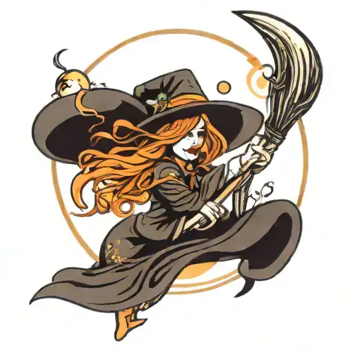 Witch Broom With Hat Infront Of Moon Surrounded