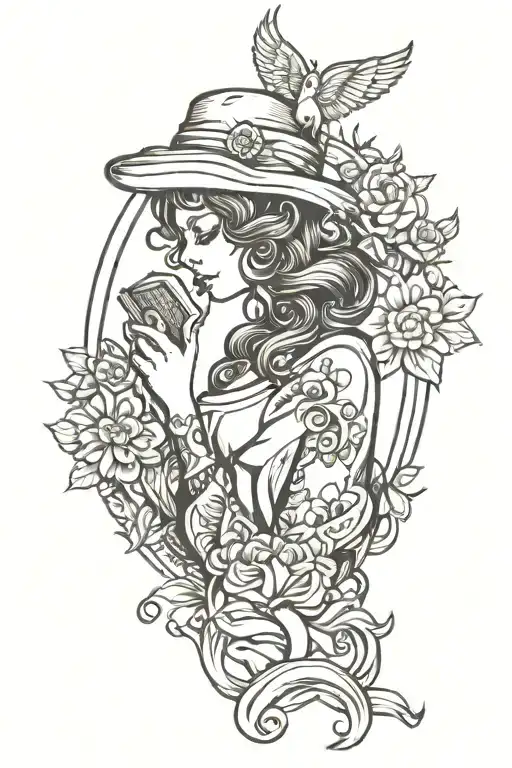 Female Outline Reading A Book