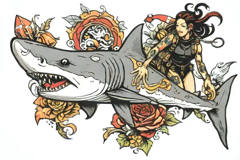 Shark And Female Diver