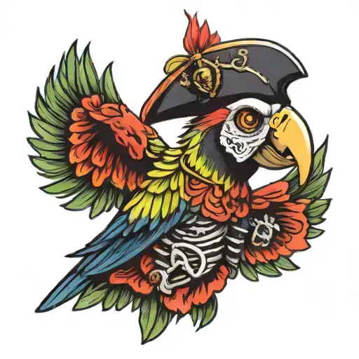 Skeleton Parrot With A Pirate Hat On His Head