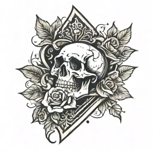 Ace Of Spade With Skull And Rose