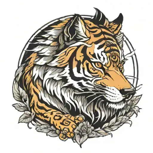 A Wolf Guarding A Tiger