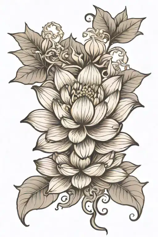 Lotus Flower On The Back Tattoo With Queen