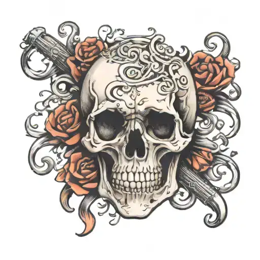 Skull Missing The Lower Jaw With Two Crossed Pippetts Below It