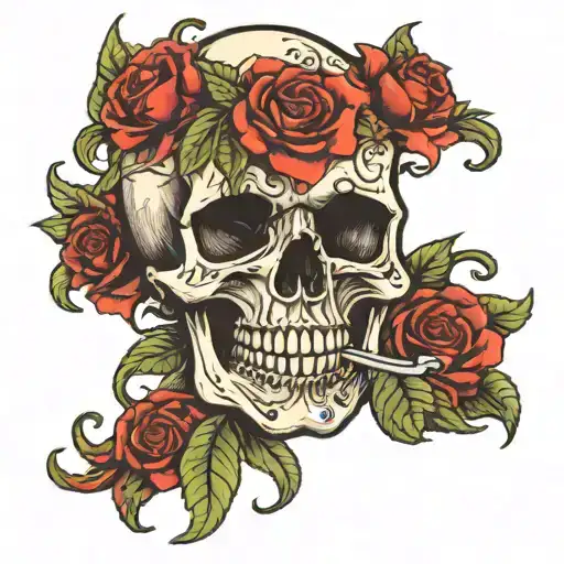 Skull Missing Its Lower Jaw With Two Crossed Pippetts Below It