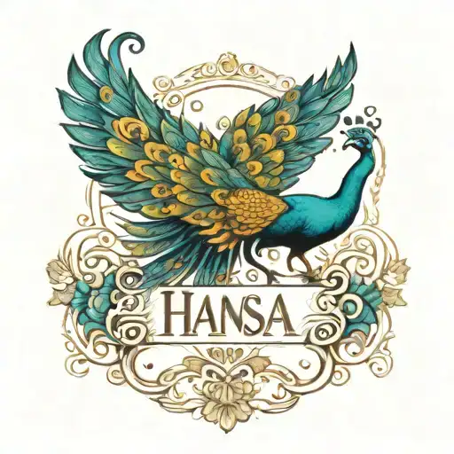 Beautiful Peacock Wings With Name Hansa Hand