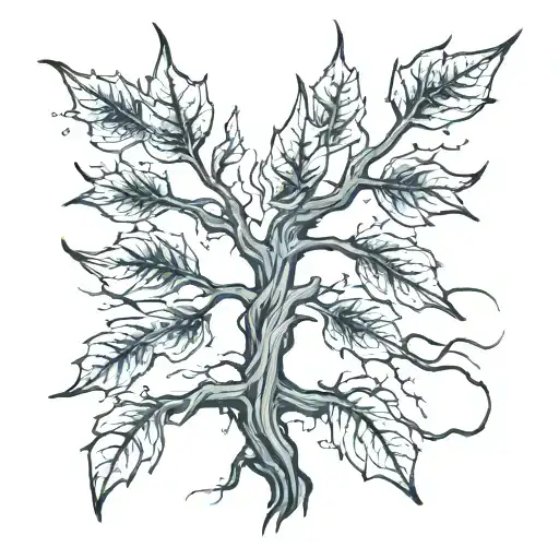 4 Leaves Growing Out Of A Dead Ominous Tree