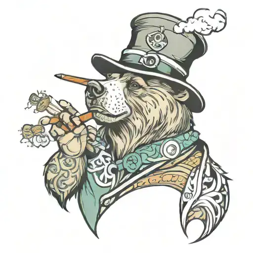 Bear With A Sailing Hat Smoking Weed