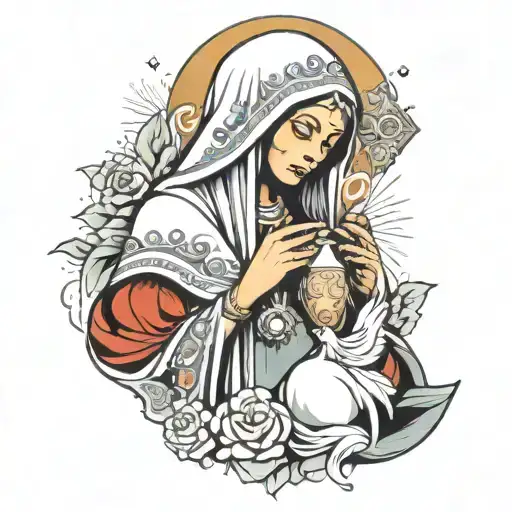 Virgin Mary With Shaman Motif Symbolizing Love