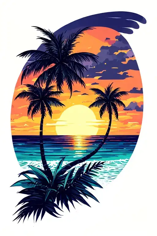 Beach Sunset Palm Trees
