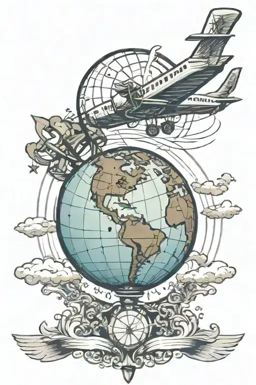 Globe And Airplane Flying Over A World