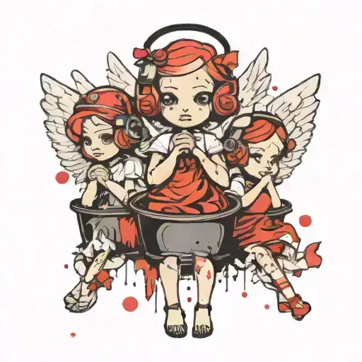 3 Wise Little Angel In Trash Polka Style