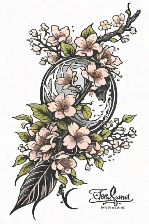 Cresent Moon With Cherry Blossoms Wrapped