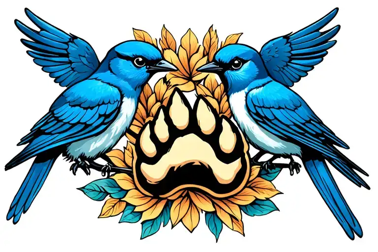 Bluebirds Holding Dog Paw In The Middle