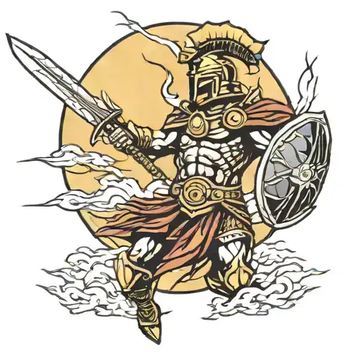 Spartan Warrior And Lightning Storm