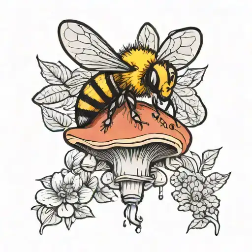 Bee Biting A Mushroom