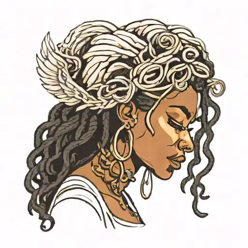 Black Woman Angel With Locs Side Profile Traditional Lady Head