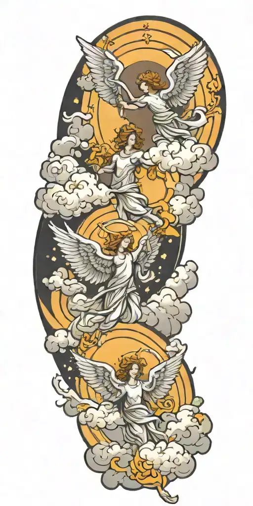 Cloudy Sky With Sun Shining Angels Flying