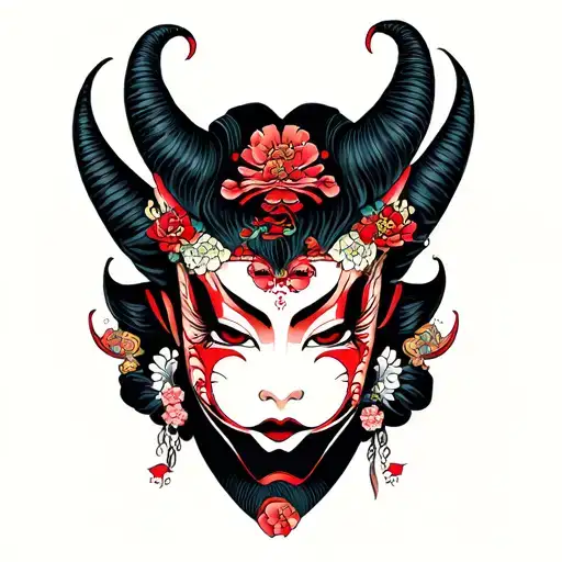 Japanese Demon Mask & Geisha