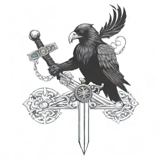 Black Crow Nordic Viking With Skull Sword Surrounded