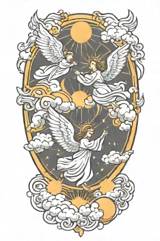 Clouded Sky With Sun Shining Angels Flying