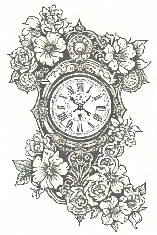 Cross And Flowers And Clock