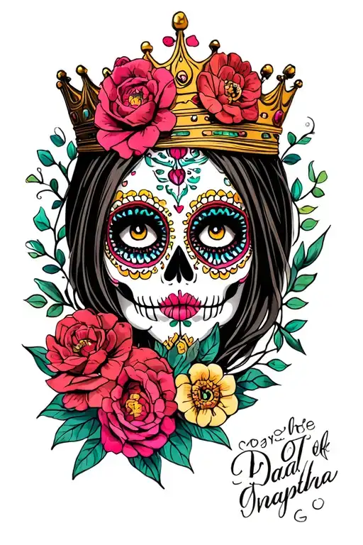 Day Of The Dead Woman Face Crown Of Flowers