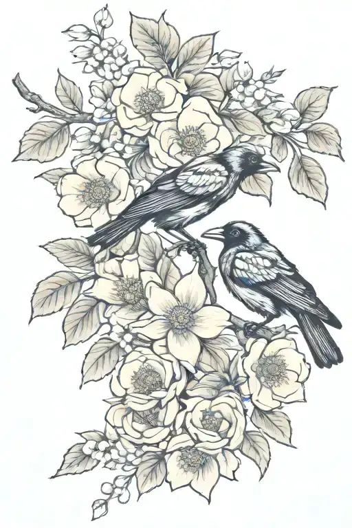 Crow And Dogwood Flowers