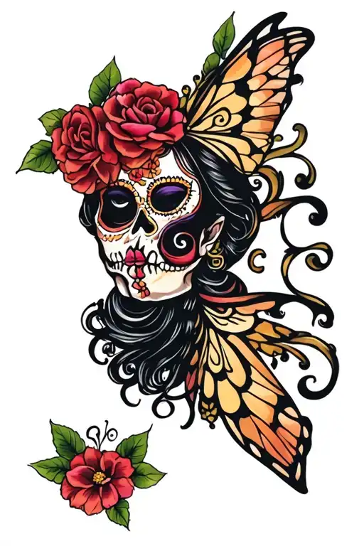 Day Of Dead Girl Side Profile Moth