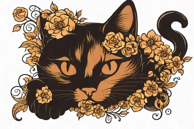 Cat Footprint With Flowers